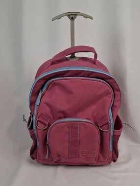 Pottery Barn Pink Canvas Backpack with Handle And Wheels Travel Vacation Girls